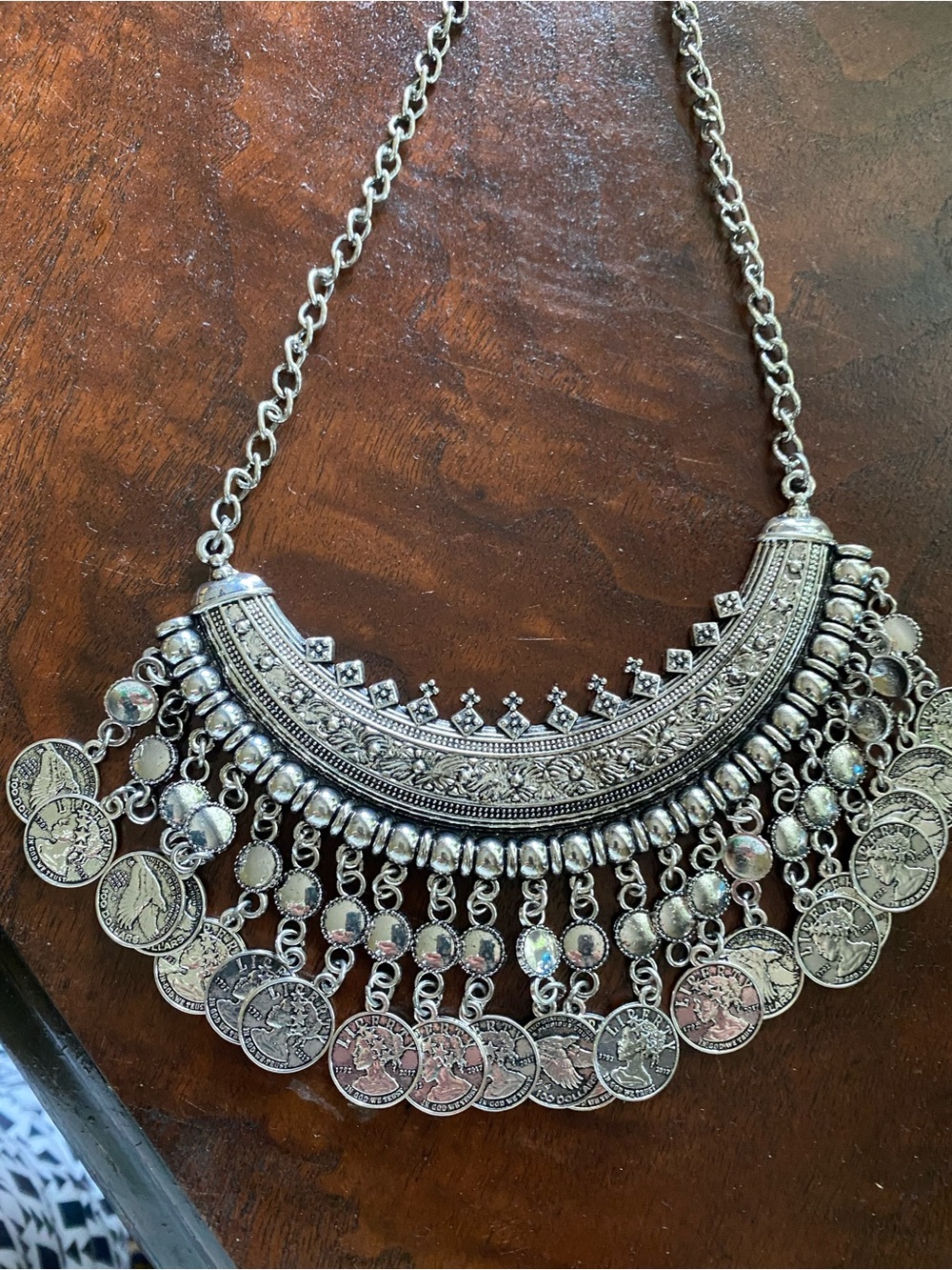Silver-Tone Coin Fringe Statement Necklace - Women Jewelry